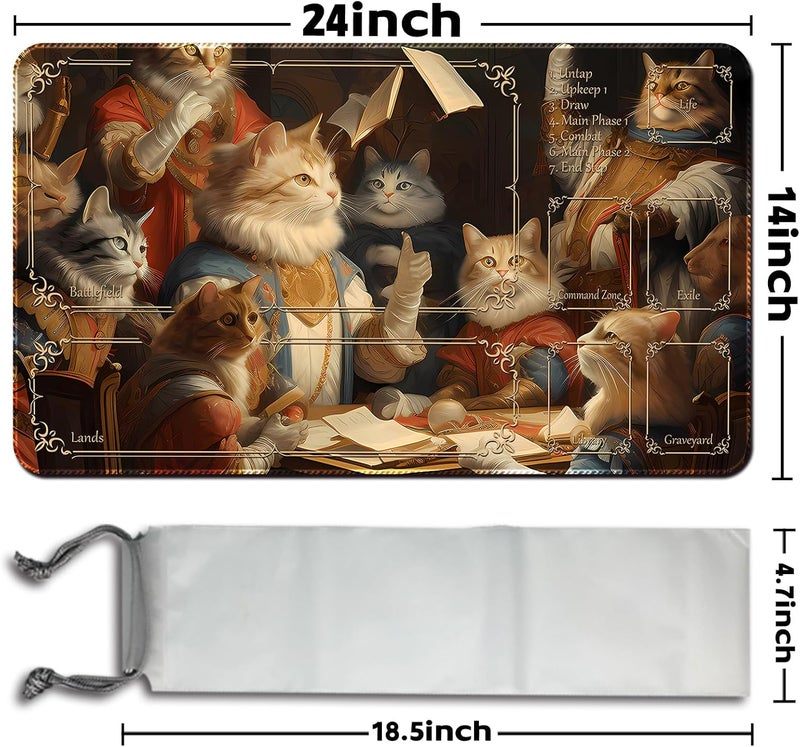April Space Playmat for MTG (Stitched) Size 24x14 inches, Including Storage playmat Bag - Very Suitable for Amateur Enthusiasts TCG MTG playmat and Card Areas(Noble Cat-with Zone) - Image 2